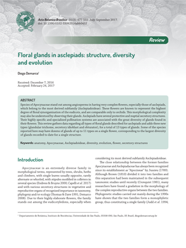 Floral Glands in Asclepiads: Structure, Diversity and Evolution