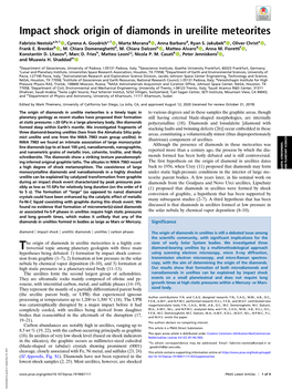 Impact Shock Origin of Diamonds in Ureilite Meteorites