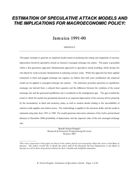 ESTIMATION of SPECULATIVE ATTACK MODELS Use