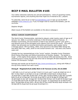 Bccf E-Mail Bulletin #105