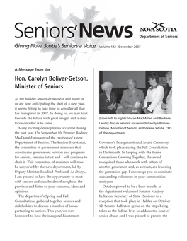 Hon. Carolyn Bolivar-Getson, Minister of Seniors