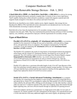 Computer Hardware SIG Non-Removable Storage Devices – Feb
