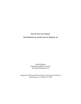 The Homestead Act and the General Allotment Act David Edlefsen