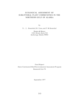 Ecological Assessment of Sublittoral Plant Communities in the Northern Gulf of Alaska