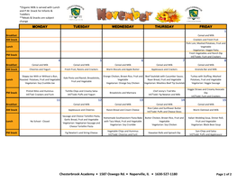 Chesterbrook Academy • 1587 Oswego Rd. • Naperville, IL • 1630-527-1180 Page 1 of 2 *Organic Milk Is Served with Lunch and P.M