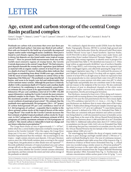 Age, Extent and Carbon Storage of the Central Congo Basin Peatland Complex Greta C