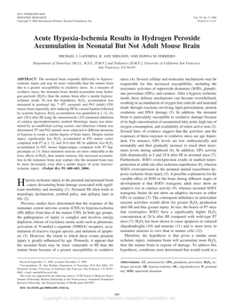 Acute Hypoxia-Ischemia Results in Hydrogen Peroxide Accumulation in Neonatal but Not Adult Mouse Brain