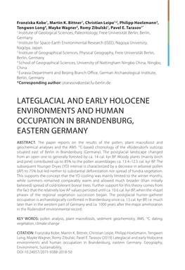 Lateglacial and Early Holocene Environments and Human Occupation in Brandenburg, Eastern Germany