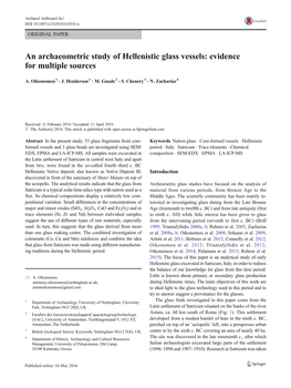 An Archaeometric Study of Hellenistic Glass Vessels: Evidence for Multiple Sources