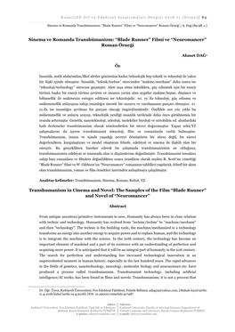 Sinema Ve Romanda Transhümanizm: “Blade Runner” Filmi Ve “Neuromancer” Roman Örneği Transhumanism in Cinema and Novel