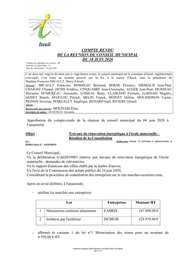 CR CM Du 18 Juin 2020.Doc Page 1 Sur 10 - Modifie Le Coût Opération À 360 000.00 € HT
