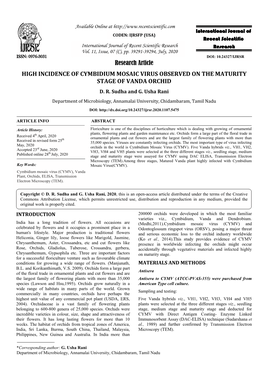 Research Article HIGH INCIDENCE of CYMBIDIUM MOSAIC VIRUS