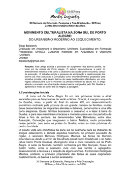 Movimento Culturalista Na Zona Sul De Porto Alegre: Do Urbanismo Moderno Ao Esquecimento