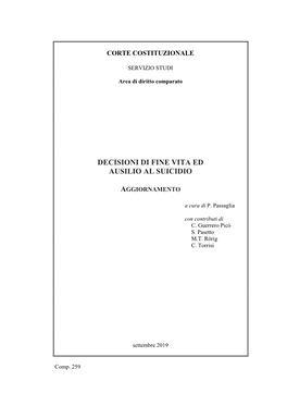 DECISIONI DI FINE VITA ED AUSILIO AL SUICIDIO. Aggiornamento