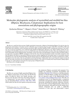 Molecular Phylogenetic Analysis of Nycteribiid and Streblid Bat Flies (Diptera: Brachycera, Calyptratae): Implications for Host