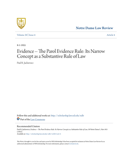 The Parol Evidence Rule: Its Narrow Concept As a Substantive Rule of Law, 30 Notre Dame L