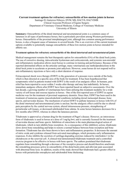 Current Treatment Options for Refractory Osteoarthritis of Low-Motion Joints in Horses Santiago D