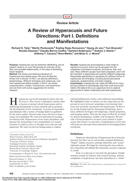 A Review of Hyperacusis and Future Directions: Part I. Definitions and Manifestations