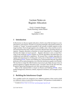 Lecture Notes on Register Allocation