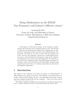 Doing Mathematics on the ENIAC. Von Neumann's and Lehmer's