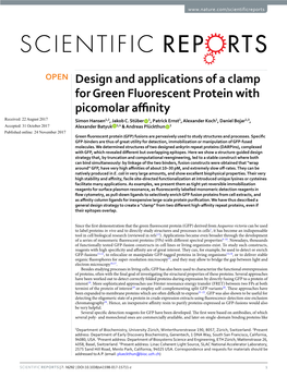 Design and Applications of a Clamp for Green Fluorescent Protein with Picomolar Afnity Received: 22 August 2017 Simon Hansen1,2, Jakob C