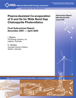 Plasma-Assisted Co-Evaporation of S and Se for Wide Band Gap DE-AC36-99-GO10337 Chalcopyrite Photovoltaics: Final Subcontract Report, 5B