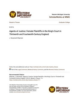 Female Plaintiffs in the King's Court in Thirteenth and Fourteenth-Century