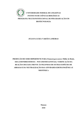 Universidade Federal Do Amazonas Instituto De Ciências Biológicas Programa Multi-Institucional De Pós-Graduação Em Biotecnologia