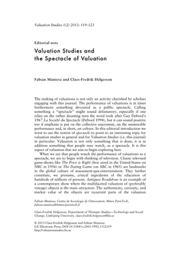 Editorial Note: Valuation Studies and the Spectacle of Valuation