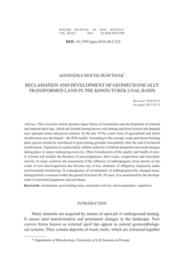 Reclamation and Development of Geomechanically Transformed Land in the Konin-Turek Coal Basin