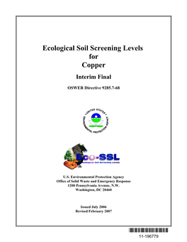 Ecological Soil Screening Levels for Copper. Interim Final