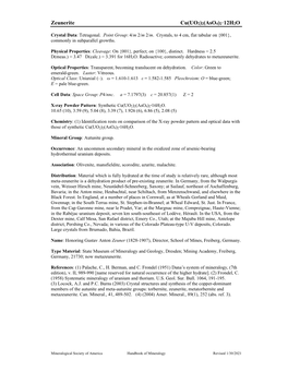 Zeunerite Cu(UO2)2(Aso4)2·12H2O