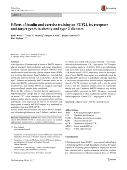 Effects of Insulin and Exercise Training on FGF21, Its Receptors and Target Genes in Obesity and Type 2 Diabetes