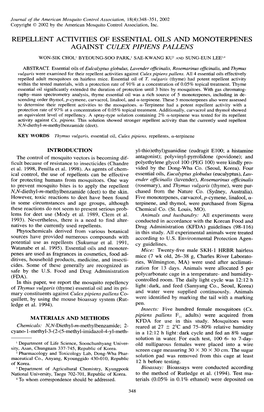 Repellent Activities of Essential Oils and Monoterpenes Against Culex Pipiens Pallens