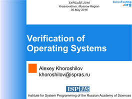 Verification of Operating Systems