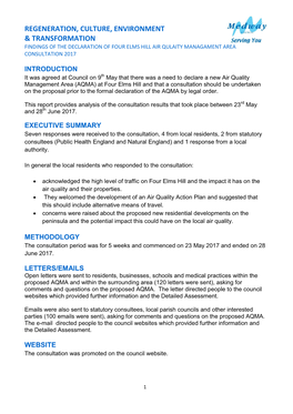 Regeneration, Culture, Environment & Transformation Findings of the Declaration of Four Elms Hill Air Qulaity Managament Area Consultation 2017