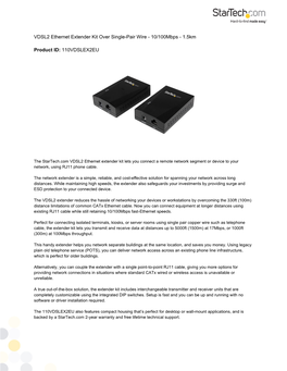 VDSL2 Ethernet Extender Kit Over Single-Pair Wire - 10/100Mbps - 1.5Km