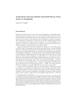 L-Functions and Non-Abelian Class Field Theory, from Artin to Langlands