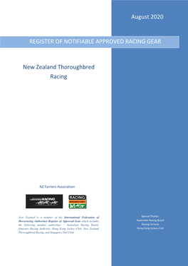 REGISTER of NOTIFIABLE APPROVED RACING GEAR August 2020 New Zealand Thoroughbred Racing