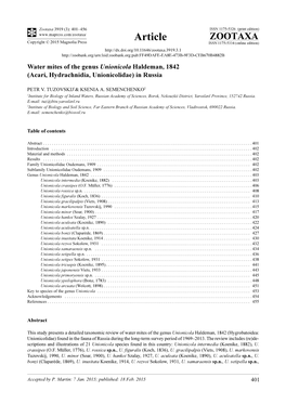 Water Mites of the Genus Unionicola Haldeman, 1842 (Acari, Hydrachnidia, Unionicolidae) in Russia