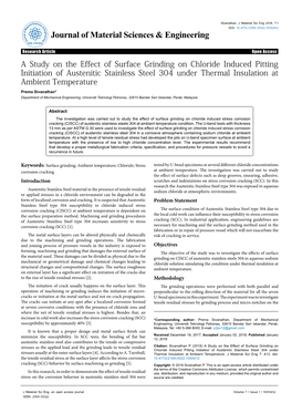 A Study on the Effect of Surface Grinding on Chloride Induced Pitting Initiation of Austenitic Stainless Steel 304 Under Thermal Insulation at Ambient Temperature