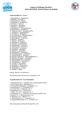 Coupes Et Challenges Decathlon Saison 2017/2018 - District D’Alsace De Football