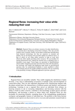 Regional Floras: Increasing Their Value While Reducing Their Cost