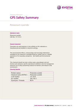 GPS Safety Summary