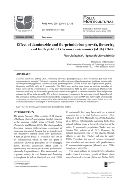 Effect of Daminozide and Flurprimidol on Growth, Flowering and Bulb Yield of Eucomis Autumnalis (Mill.) Chitt