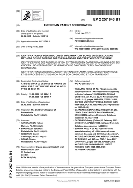 Identification of Pediatric Onset Inflammatory Bowel