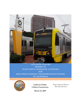 Calendar Year 2019 Report of State Safety Oversight Activities for Rail Fixed Guideway Transportation Systems in California