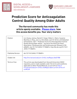 Prediction Score for Anticoagulation Control Quality Among Older Adults