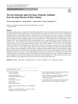 The Lost Freshwater Goby Fish Fauna (Teleostei, Gobiidae) from the Early Miocene of Klinci (Serbia)