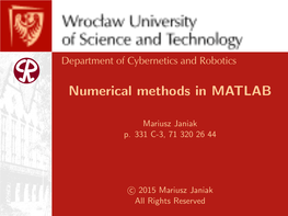 Numerical Methods in MATLAB